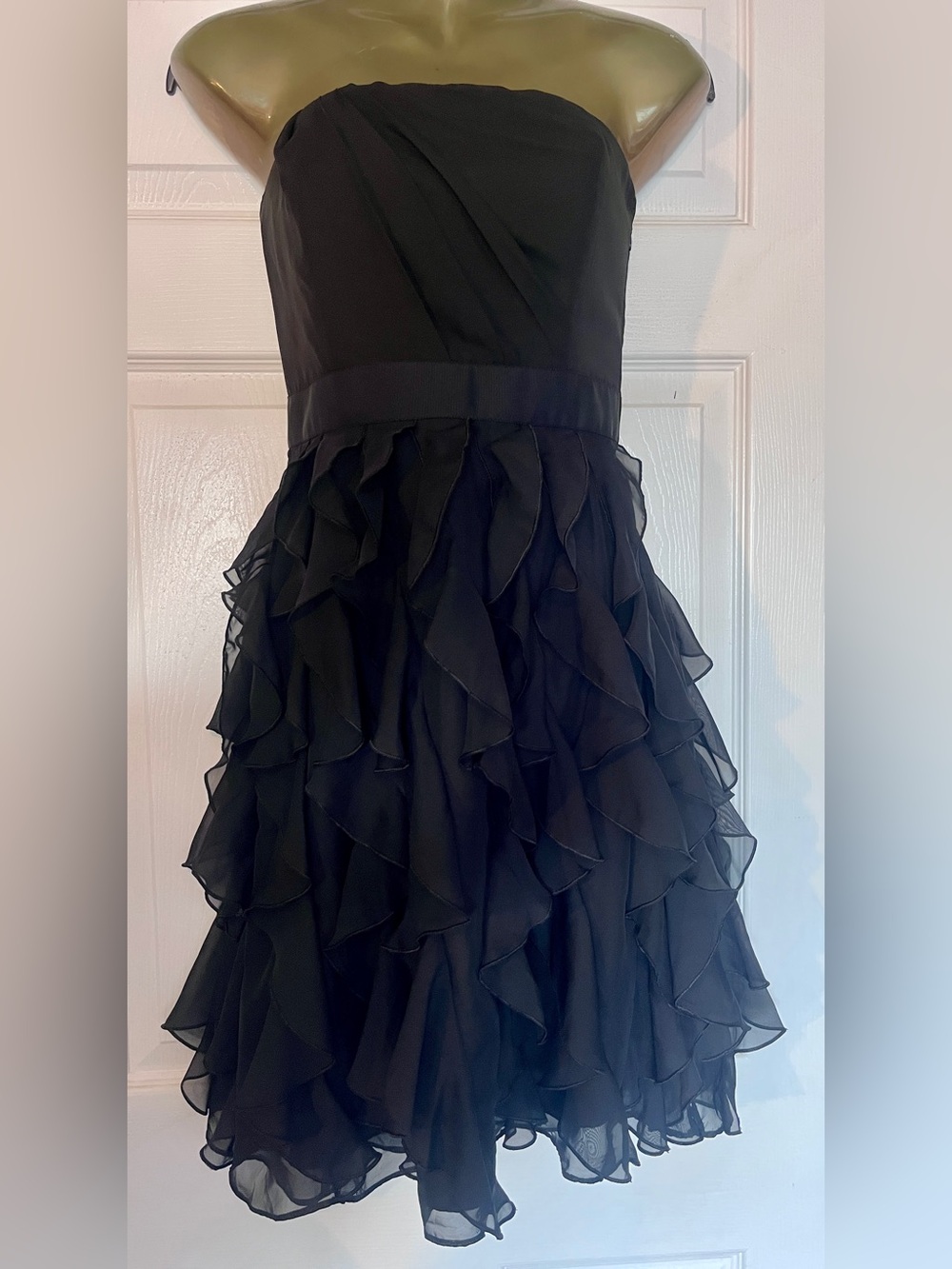 White House Black Market Black Strapless Ruffle Cocktail Dress